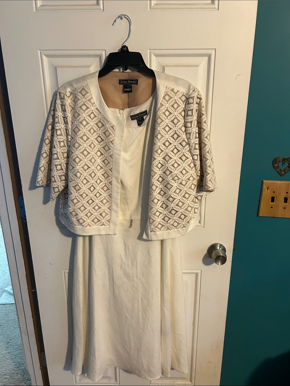 Jessica Howard Ivory Lace Jacket and Dress Ensemble